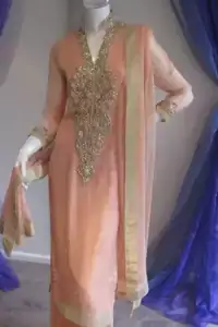 Light Peach Pure Chiffon Fitted Shirt - Straight Trousers