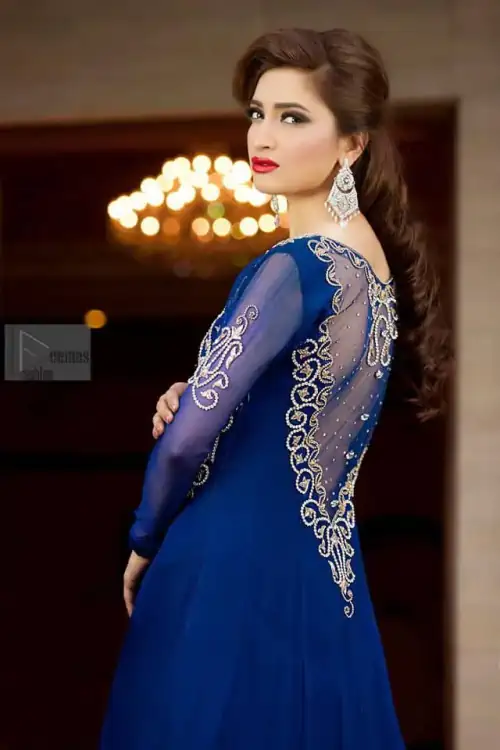 Anarkali is embellished with silver and light gold zardozi work which includes stones, kora and dabka mostly. This beautiful party