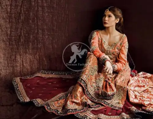 Rust Orange Pure Chiffon Shirt with Maroon Dupatta & Brocade Sharara