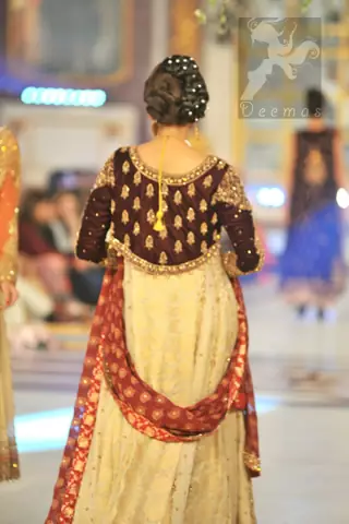Ash White Designer Wear Bridal Frock with Churidar Pajama and Banarsi Dupatta view from back