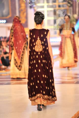 Back Picture of Beige Maroon Bridal Wear Gown A-line Frock