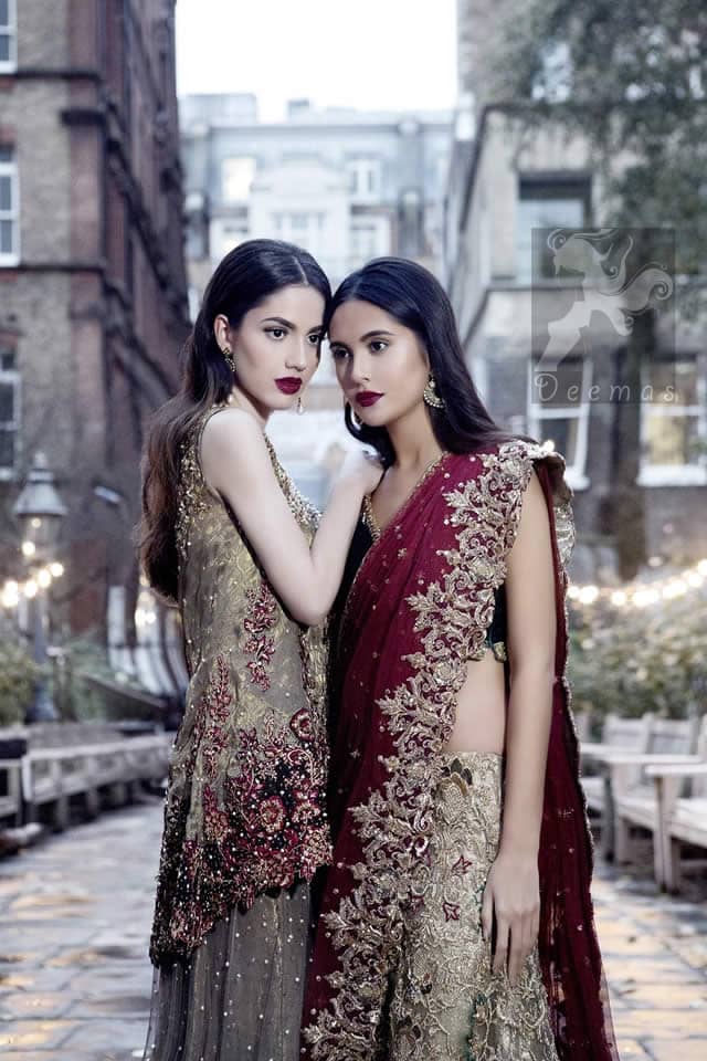 Bridal Wear Black Velvet Blouse With Fawn Embroidered Skirt And Deep Red Dupatta