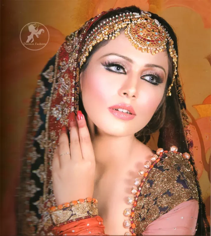 Bridal Collection 2016 Peach And Red Double Layer Front Open Gown And Lehenga