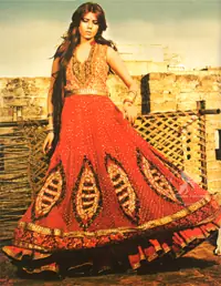 Bright Red Anarkali with Embellished Dupatta
