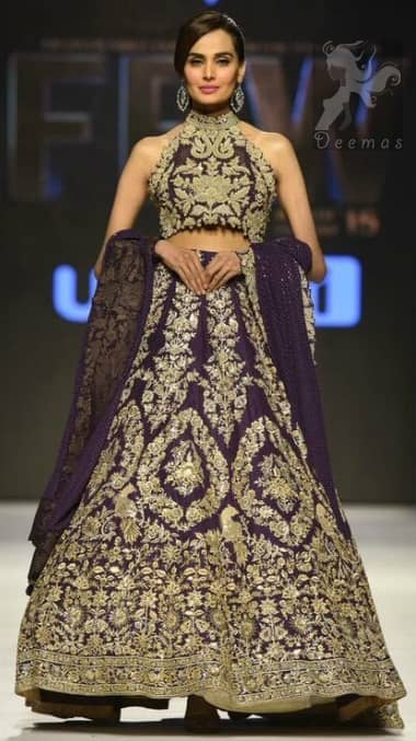 Dark Purple Bridal Blouse Lehenga Embroidered Dupatta