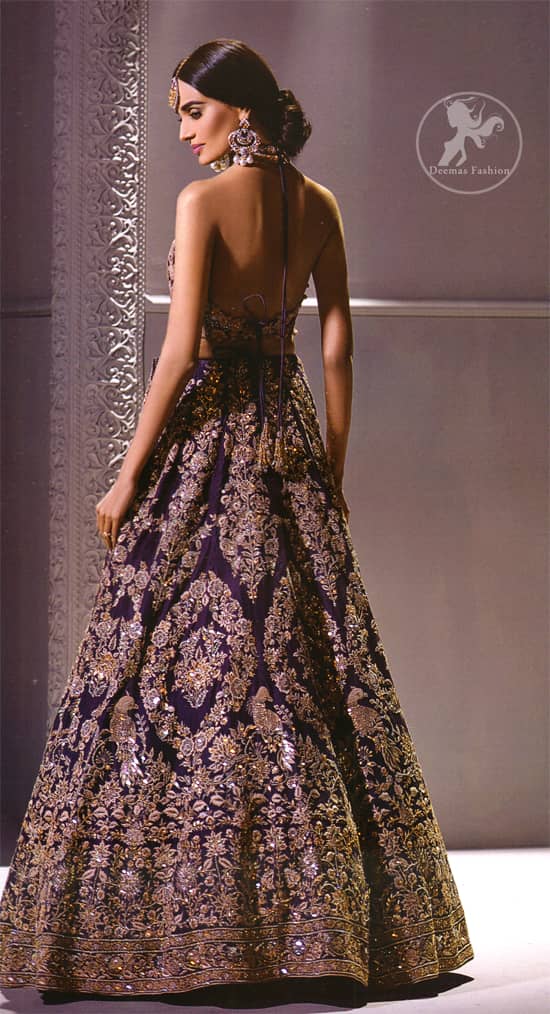 Dark Purple Bridal Blouse Lehenga Embroidered Dupatta