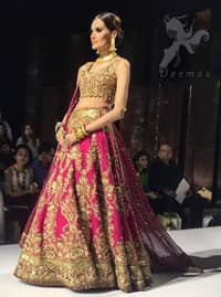 Designer Wear Deep Pink Embellished Blouse with Lehenga and Bridal Dupatta 2016
