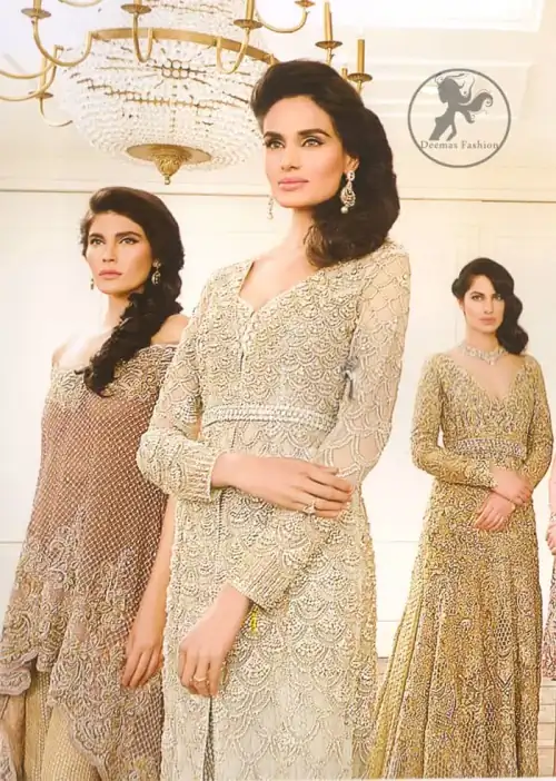 Latest Ivory White Formal Wear Front Open Gown with Embroidered Trouser