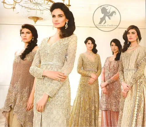 Latest Ivory White Formal Wear Front Open Gown with Embroidered Trouser 2016