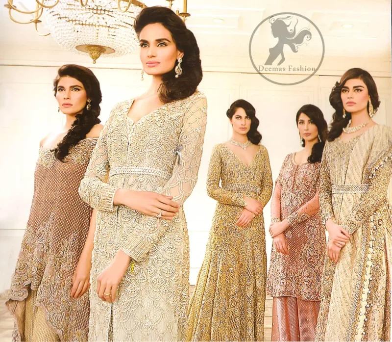 Latest Ivory White Formal Wear Front Open Gown with Embroidered Trouser 2016