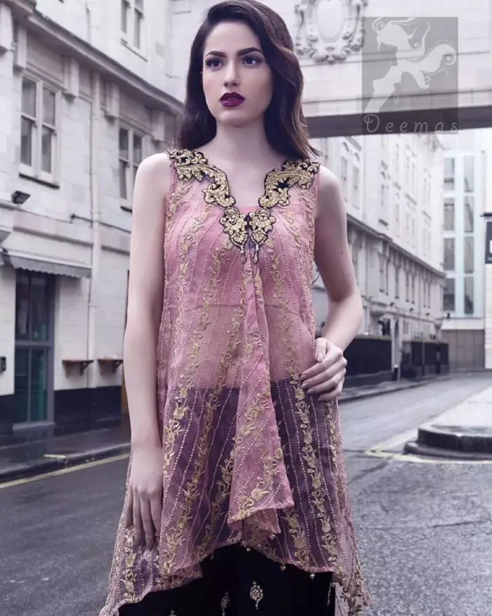 Latest Pakistani Pink Party Wear Shirt & Embroidered Sharara 2016