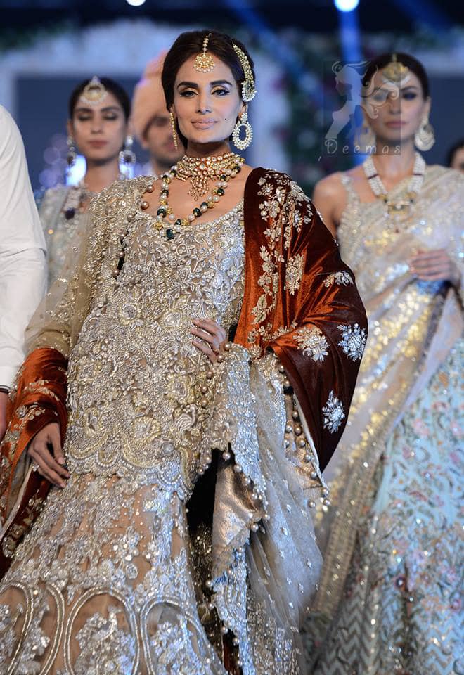 Latest Pakistani Light Brown Fully Embroidered Bridal Shirt Lehnga and Dupatta 2016