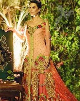 Pakistani Bridal Wear Triple Tone Back Trail Gown