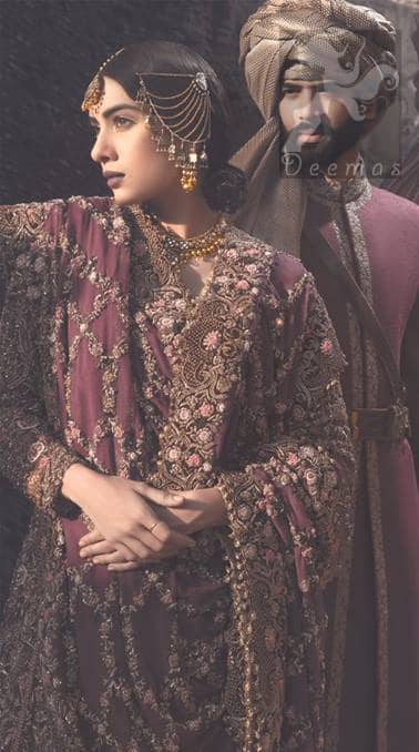 Traditional Embroidered Plum Anarkali Frock Sharara