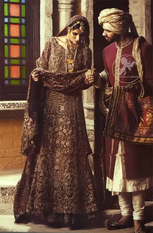 Traditional Embroidered Plum Anarkali Frock Sharara