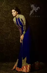Designer Wear Pishwas 2017 - Royal Blue Front Open Gown