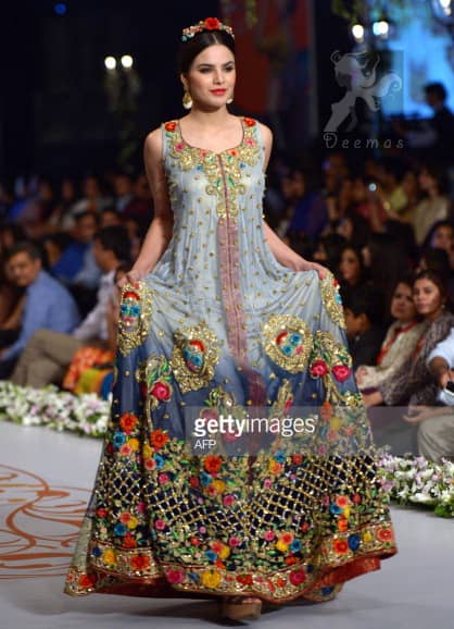 Triple Tone Multiple Colour Floral Embroidered Bridal Wear Designer Pishwas