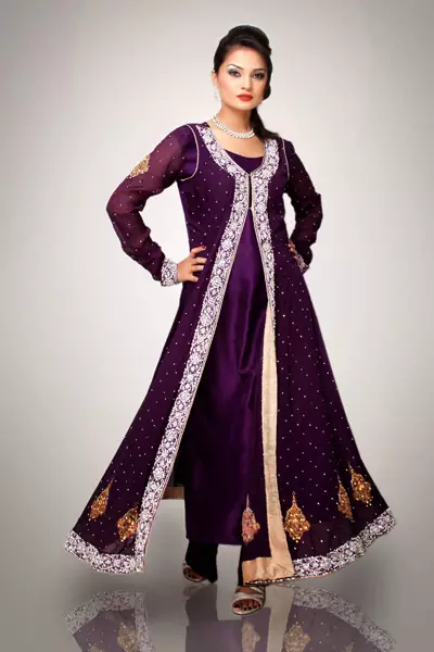 Purple Front Open Semi Formal Gown