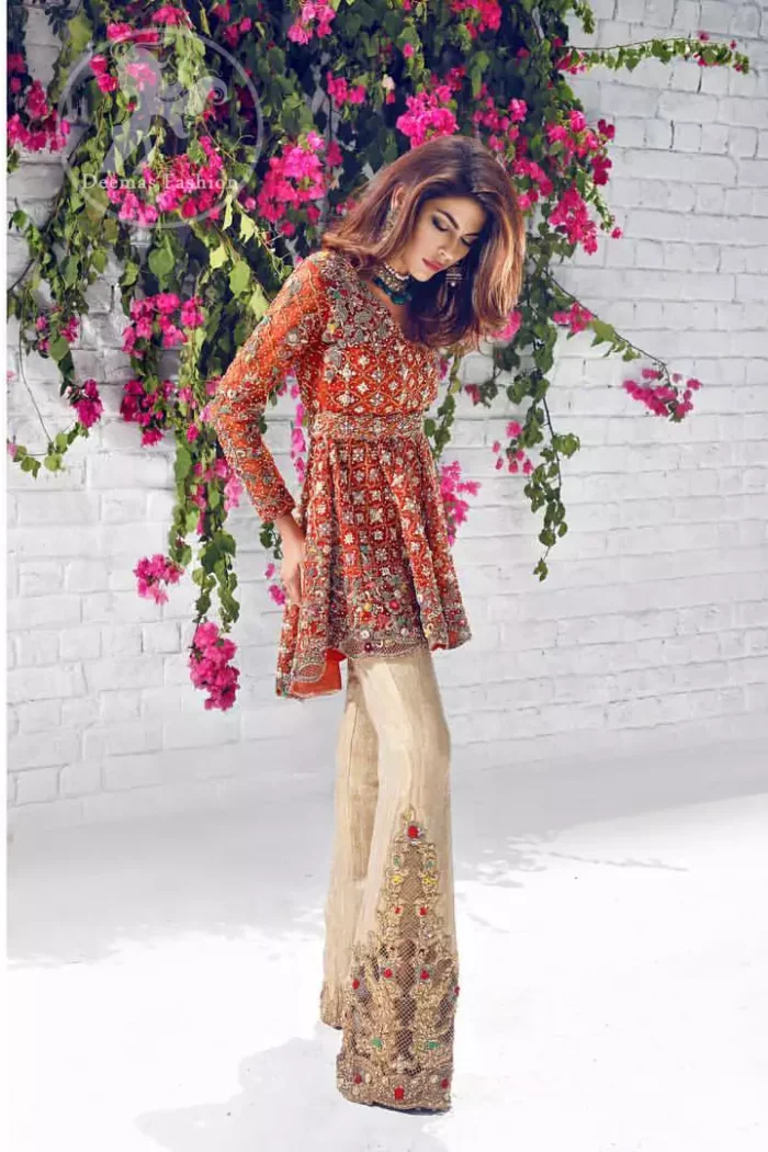 Rust Short Back Trail Frock- Beige Embroidered Pants