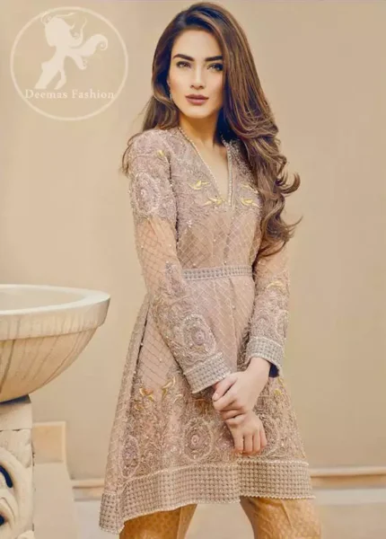 Light Brown Short Frock – Jamawar Bell Bottom Pants
