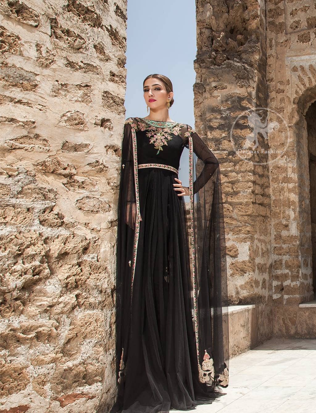 Black Party Wear Maxi - Embroidered Gown