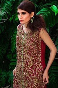 Deep Red Bridal Shirt - Turquoise Jamawar Sharara