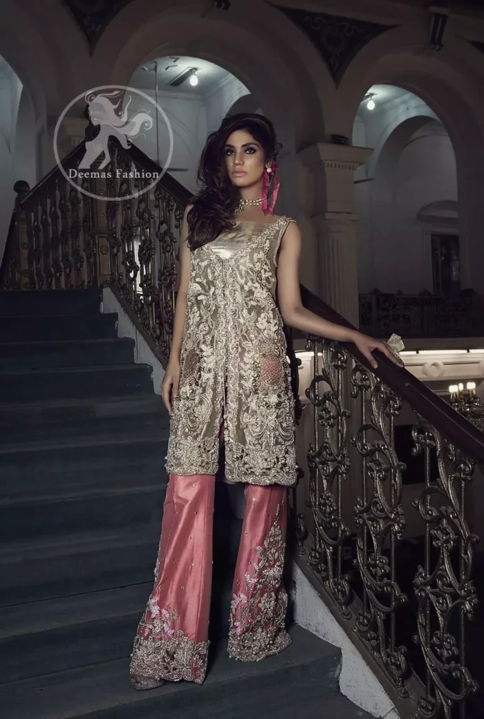 Fawn Embroidered Organza Gown. Fawn Embroidered Organza Front Open Gown Shirt features beautiful and fabulous embellishments all over.