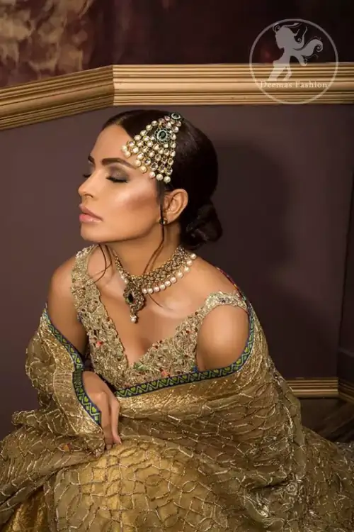 Front open back trail gown comes with lehengha and dupatta.