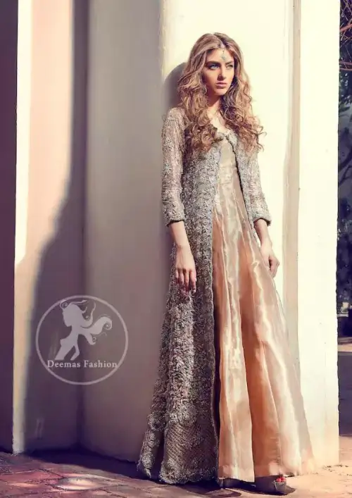 Light Peach Front Open - Bridal Embroidered Gown 2017