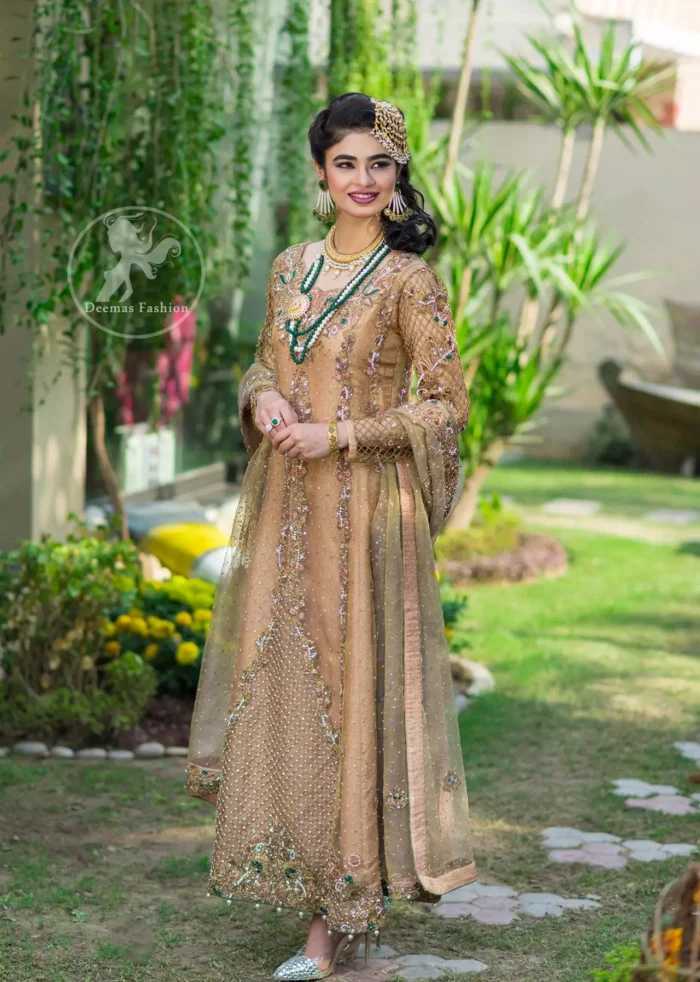 Latest Pakistani Designer Dress 2017 - Peach Party Wear Maxi