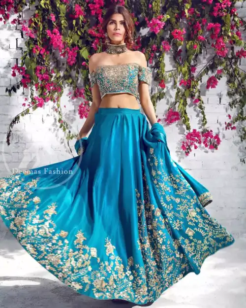 Ferozi Bridal Wear Lehenga Choli - Embroidered Dupatta