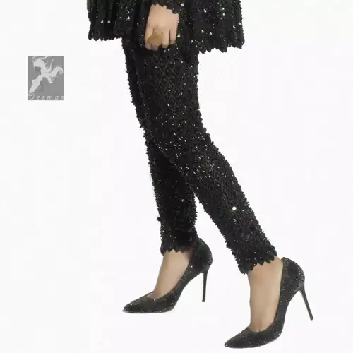 Black Peplum Dress with Trousers and Black Embellishment