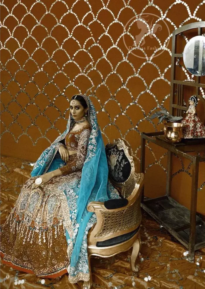 Brown Bramble Lehengha Blouse Surfie Green Dupatta