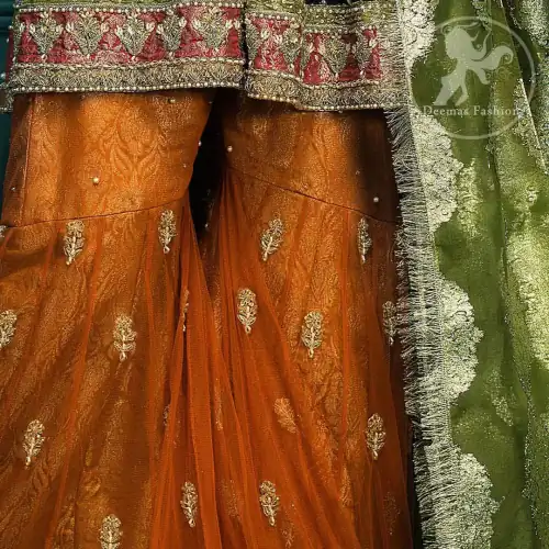 Wood Smoke Shirt Brown Bramble Sharara Thatch Green Dupatta