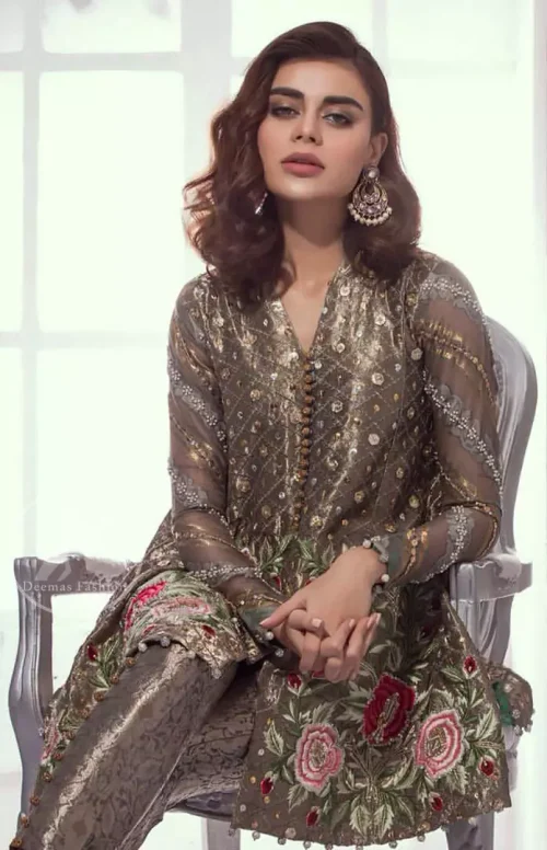 Dark Gray Peplum Brocade Pajama