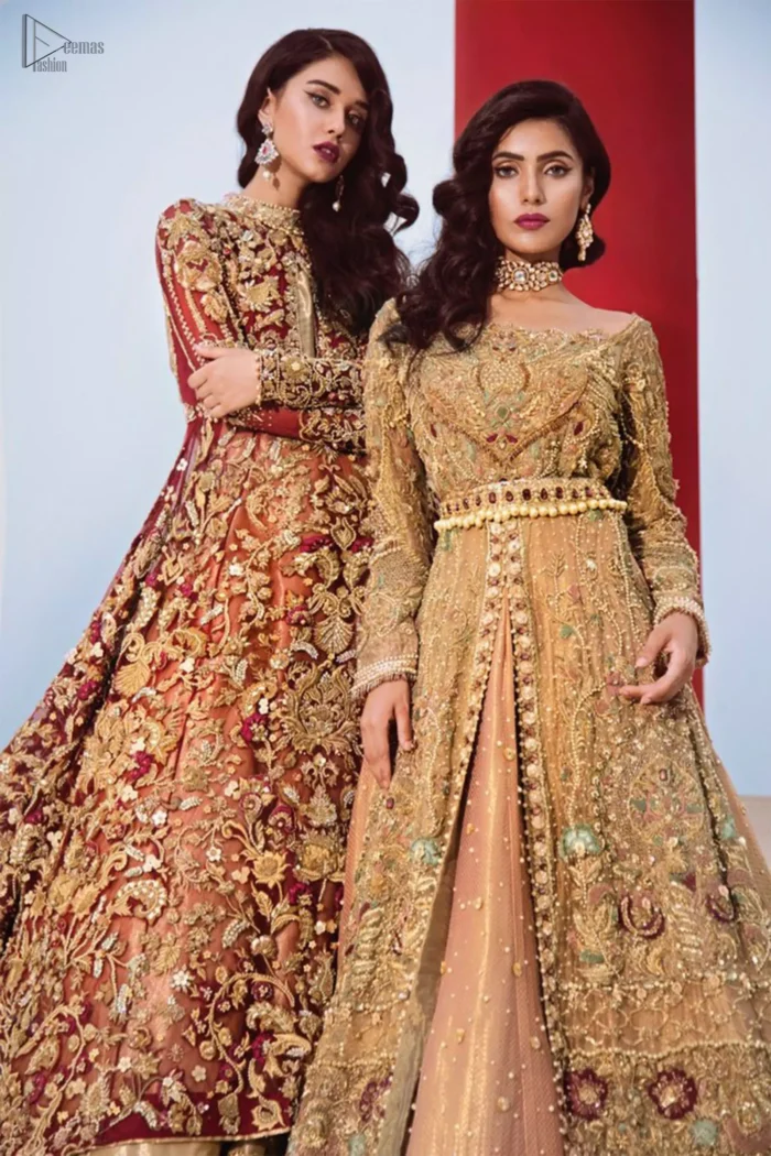 Maroon Floor Length Maxi - Golden Lehngha
