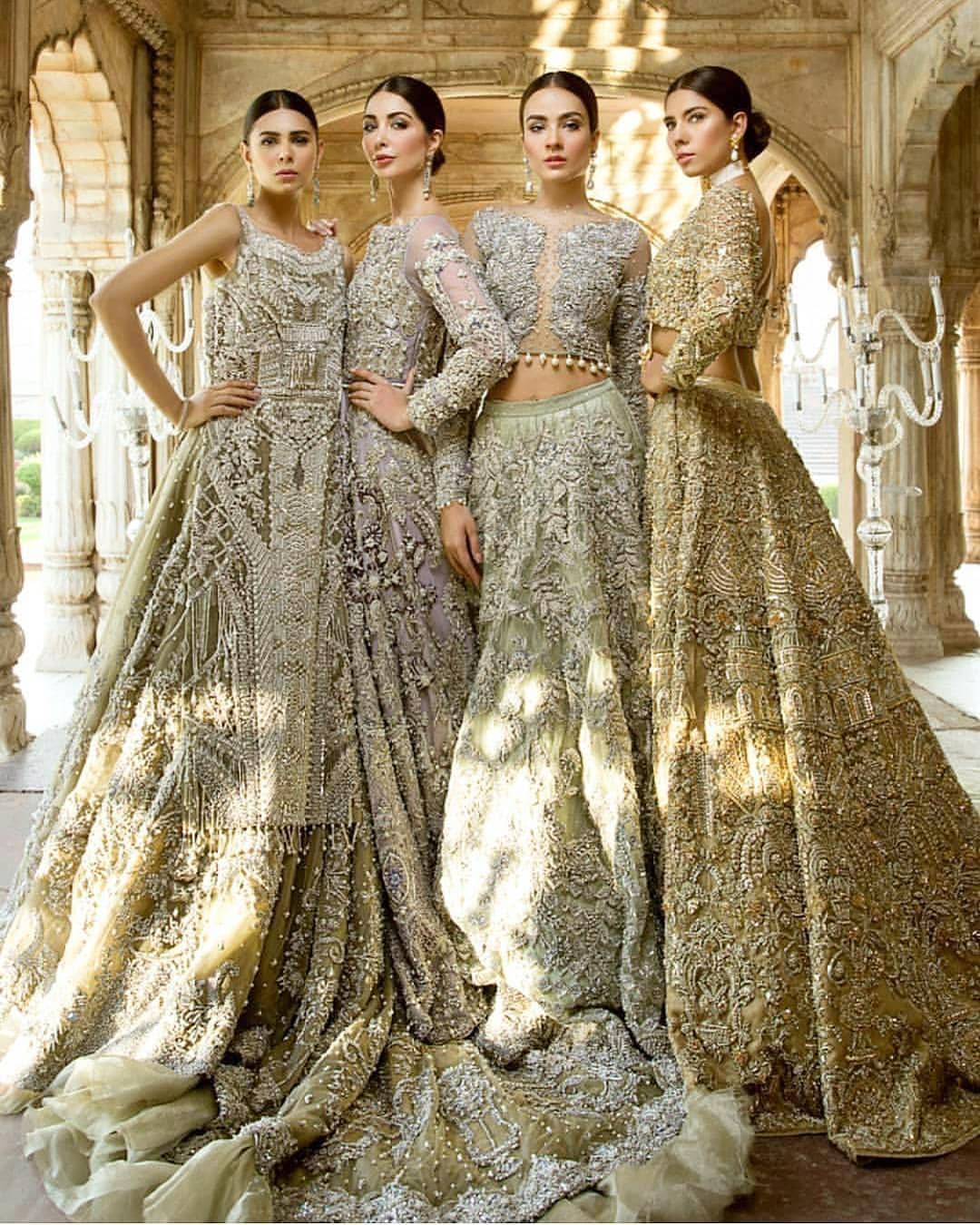 Redefine your style in this traditional and versatile ensemble ornamented with floral pattern embroidery furnished with silver shaded kora, dabka, tilla, sequins, kundan and pearls. It comes with heavily embellished lehengha, adorned with frill which adds to the look. It is stunningly coordinated with taupe gray dupatta with embellished borders on all sides and sequins spray all over it.