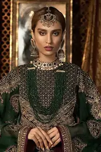 Bottle Green Velvet Shirt Plum Trouser & Olive Dupatta