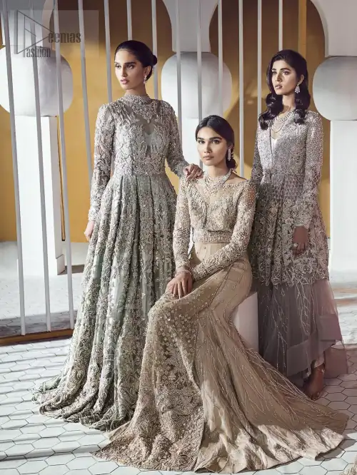 Furthermore this shirt is made of rich floral embroidery which is enhanced with zardoze work. It is highlighted with kora,