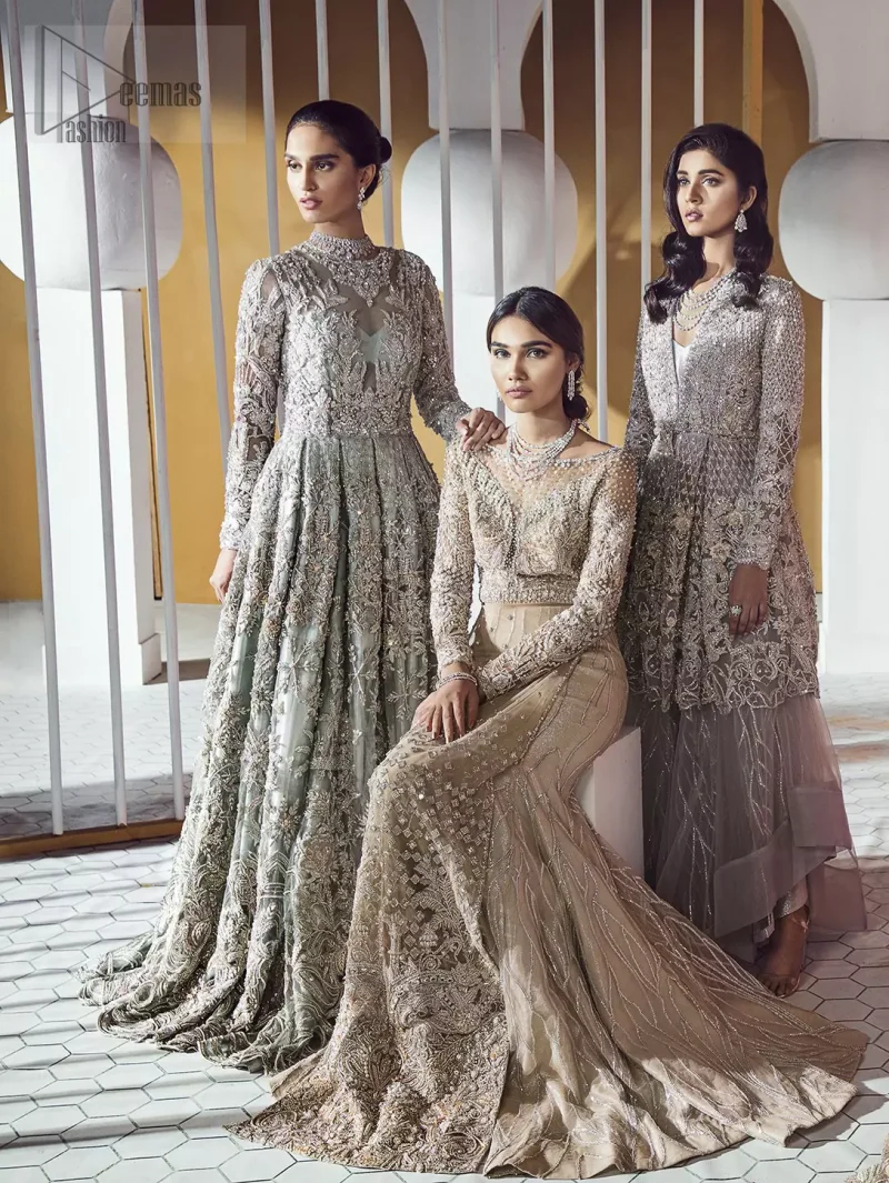 Furthermore this shirt is made of rich floral embroidery which is enhanced with zardoze work. It is highlighted with kora, dabka, tilla, sequins and pearls. It comes with brocade churidar pajama.