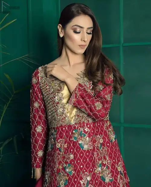 Red Back Train Maxi Dupatta – Golden Sharara