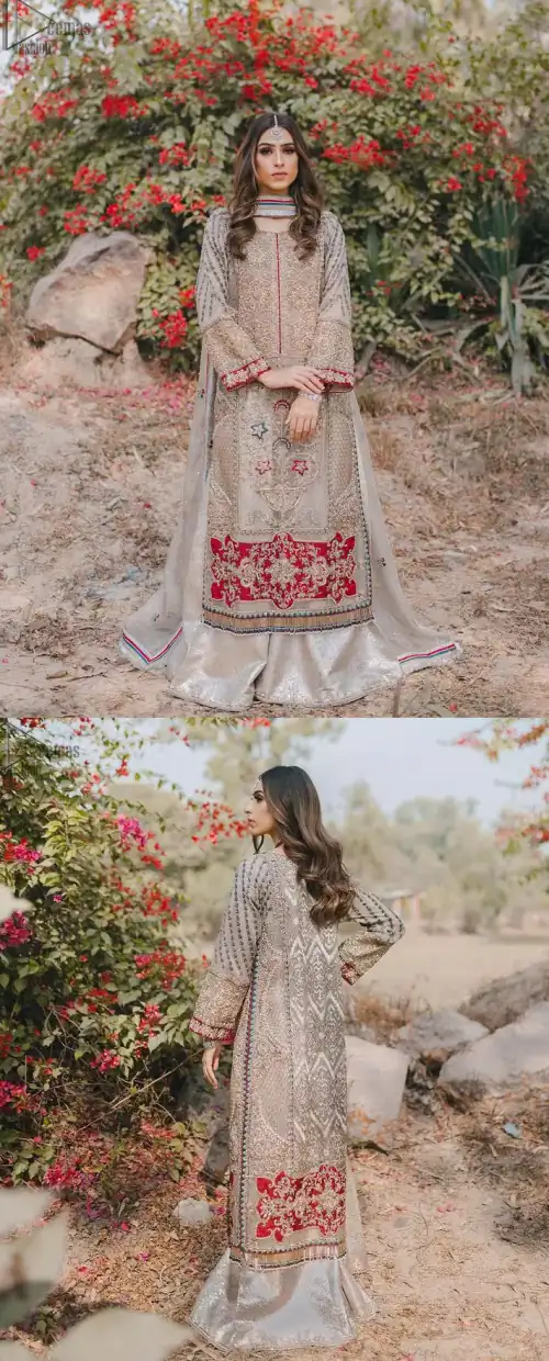 Light Gray Long Shirt Sharara – Dupatta