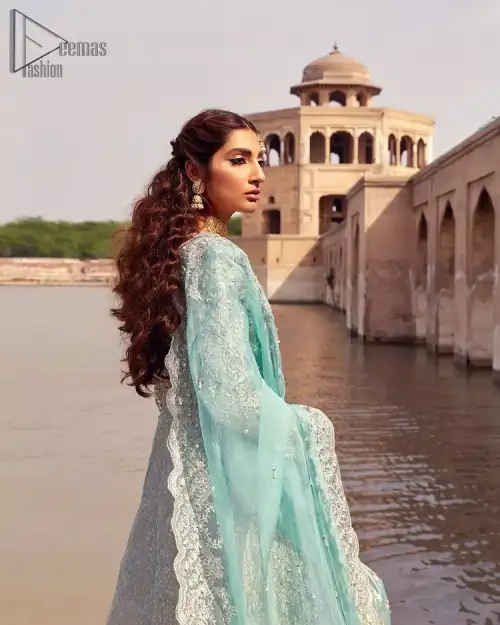 Baby Blue Front Open Maxi Lehenga - Dupatta