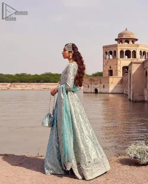 Baby Blue Front Open Maxi Lehenga - Dupatta