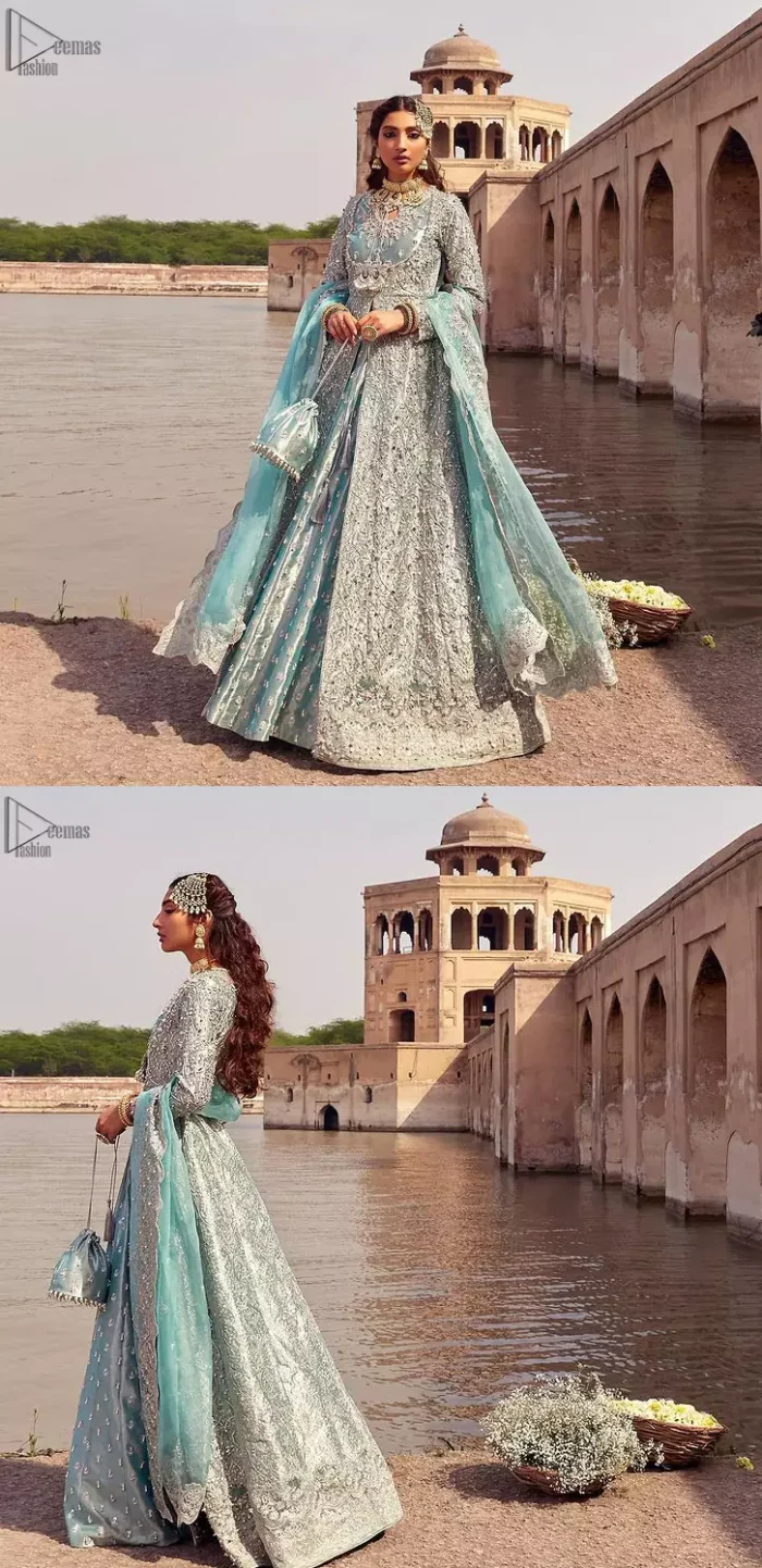 Baby Blue Front Open Maxi Lehenga - Dupatta