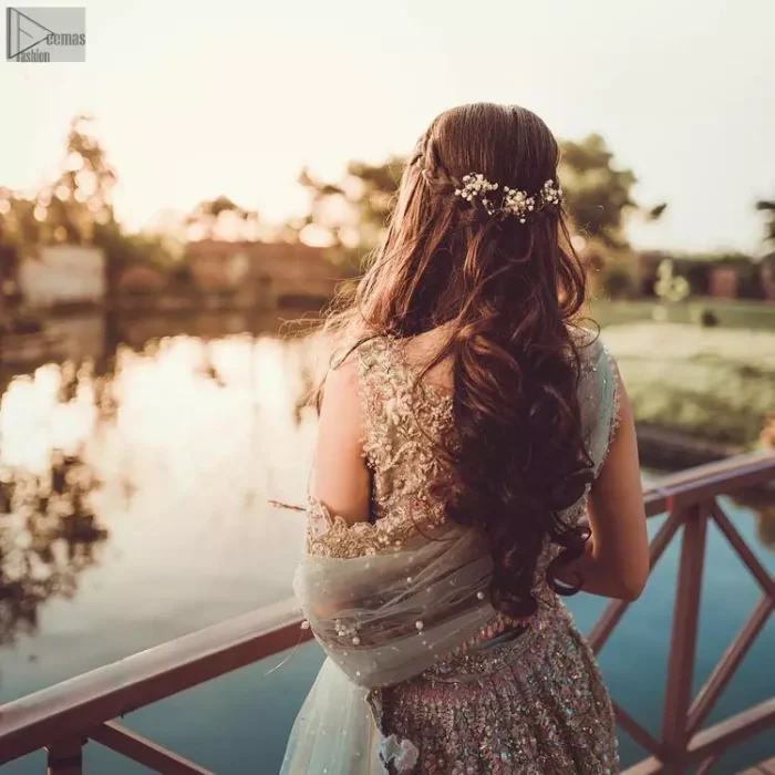 Nikah Wear - Pastel Blue Lehenga Blouse. Boost your confidence and style in this glamorous attire accentuated with the finest zardozi embroidery and cutwork borders.