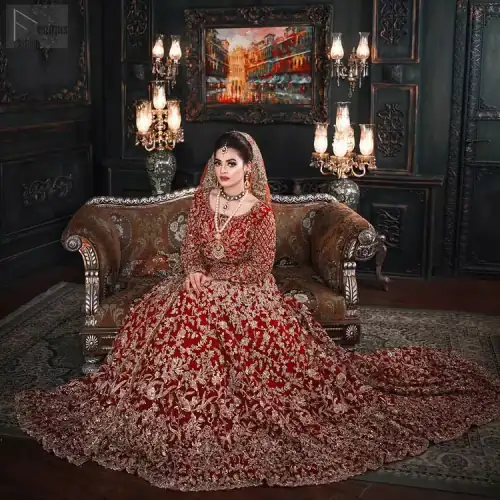 Red Front Open Back Train Maxi – Orange Dupatta