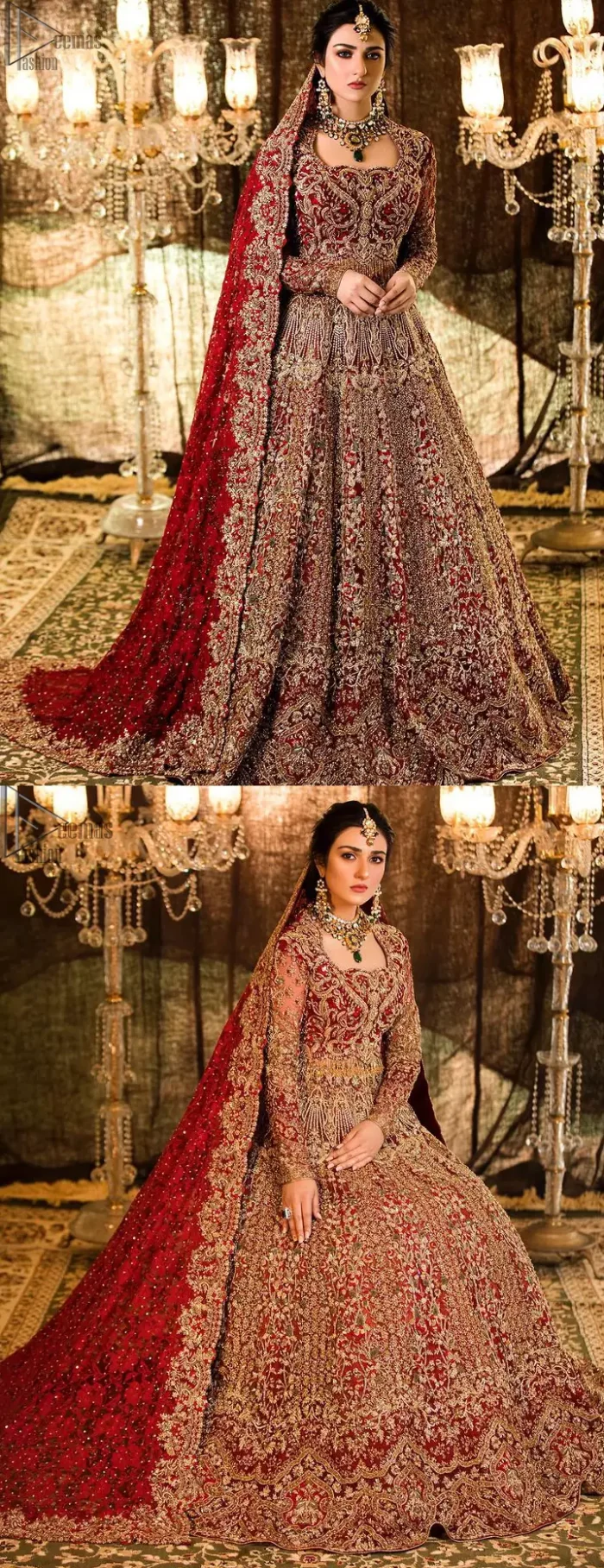 A truly exquisite ensemble that is sure to make heads turn on your big day. With a lot of attention to detail, the intricate sequencing using glass beading and threads makes the blouse look like nothing but a dream. Coordinated with a floor kissing asymmetrical lehenga adds to its charm. Intricate details, Refined craftsmanship is at its best with hand embellished zardozi work all over. Complete the look with a fully embellished dupatta adds the right amount of drama to this bridal outfit finished with scalloped borders and scattered sequins all over the ground.