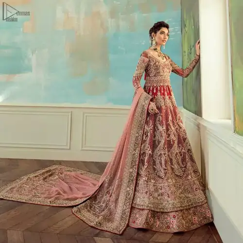 Red Lehenga Pishwas – Tea Rose Dupatta