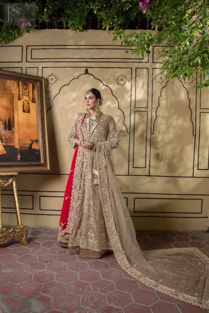 Styled with utmost perfection, stitched with dexterity and designed with dominating magnificence, the full-sleeved Fawn Front Open Pishwas is truly a ravishing model of exquisiteness.